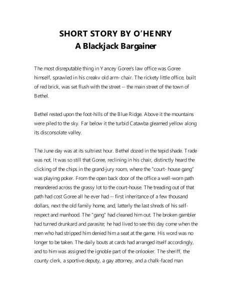 Tailieuxanh Luyá»n Äá»c Tiáº¿ng Anh Qua Tac Pháº©m VÄn Há»c Short Story By O Henry A Blackjack Bargainer