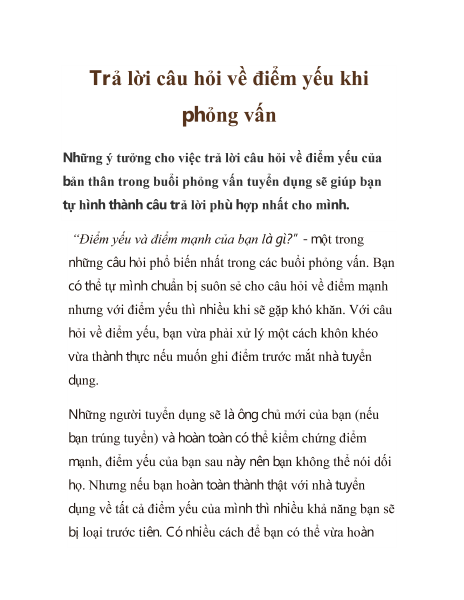 Tailieuxanh Trả Lời Cau Hỏi Về điểm Yếu Khi Phỏng Vấn