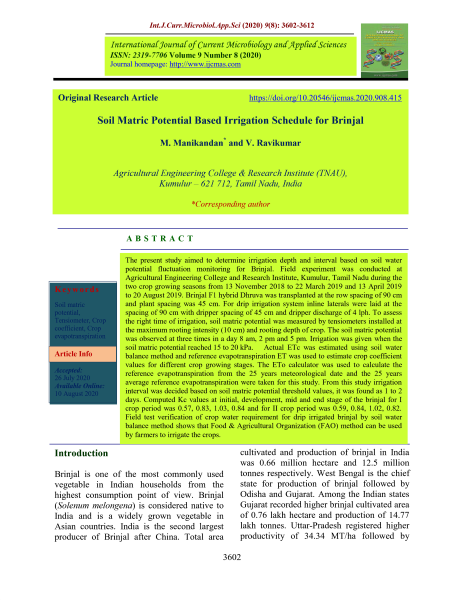 tailieuXANH - Soil matric potential based irrigation schedule for Brinjal